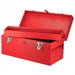 CAJA PORTAHERRAMIENTAS METÁLICA CON ASA PLÁSTICA COLOR ROJO 16" X 7" X 7" URREA D3